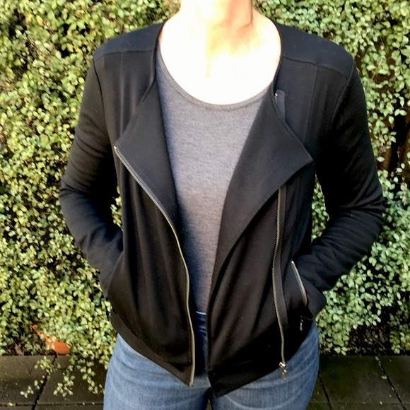 VALETTE Black Ponte Cotton Motocycle Jacket Asymmetrical Zipline Crop Size 10 - Picture 13 of 17